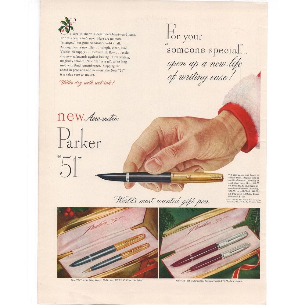 Parker Aero-Metric 51 Pen Magazine Advertisement Christmas Holiday Fountain Pen